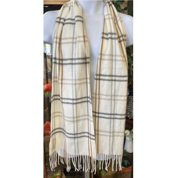 Cejon Italian super soft Plaid Scarf White gold gray, fringe - Picture 1 of 3
